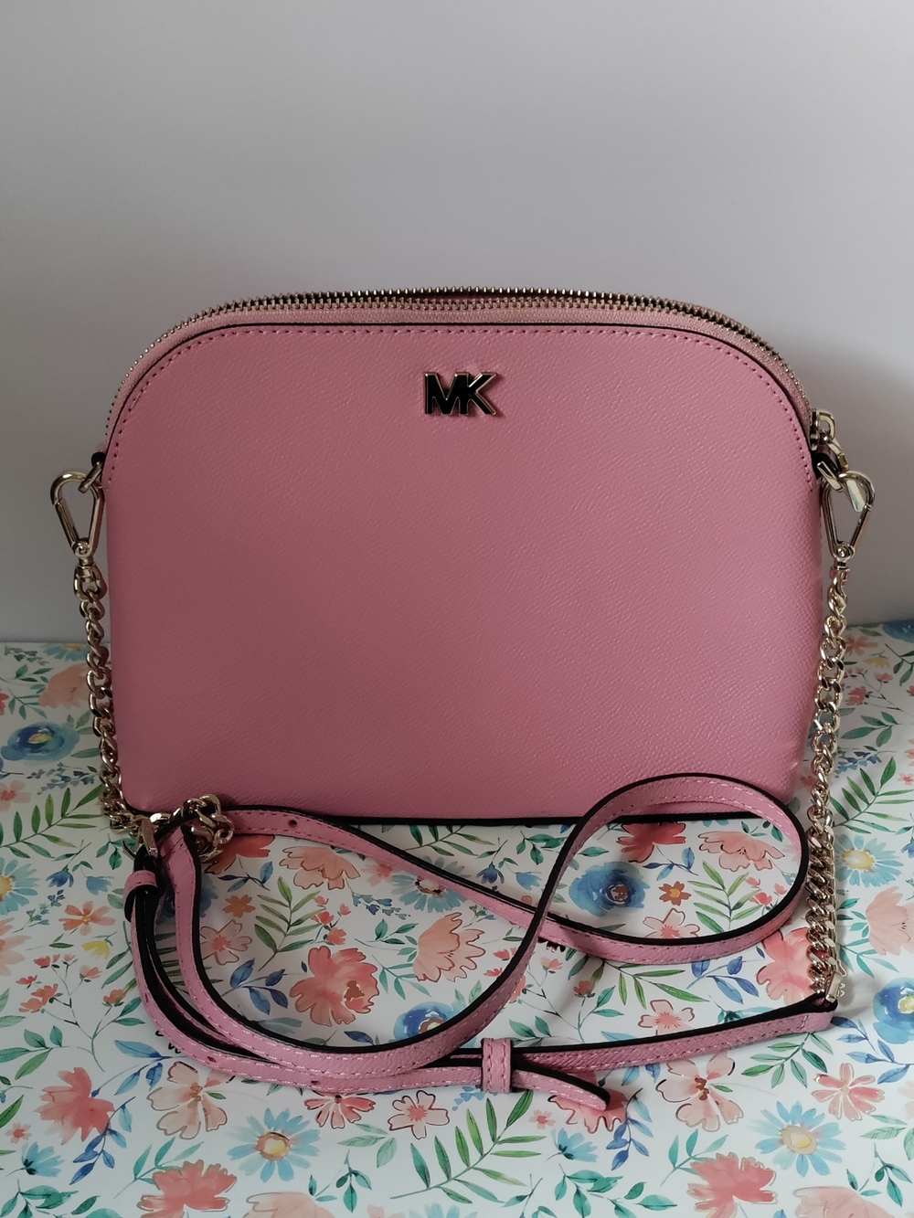 Michael Kors Jet Set Large Saffiano Leather Crossbody Pink Gold Chain 9.5" ✨